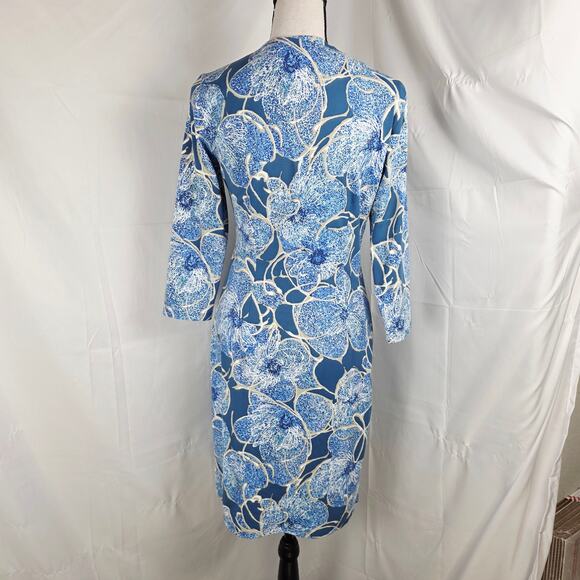 J.McLaughlin Dress Womens XS Blue Floral Sheath Stretch 3/4 Sleeve Knee Length - Picture 5 of 10